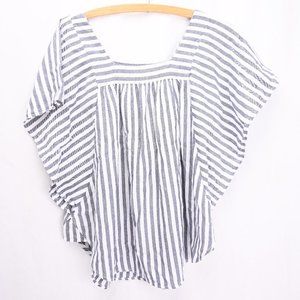 Time & Tru Cotton Striped Flutter Sleeve Blouse - Sz S (4-6) - Grey / White